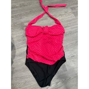 Eco‎ Swim by Aqua Green Pink Palm Tree Halter One Piece Swimsuit 10